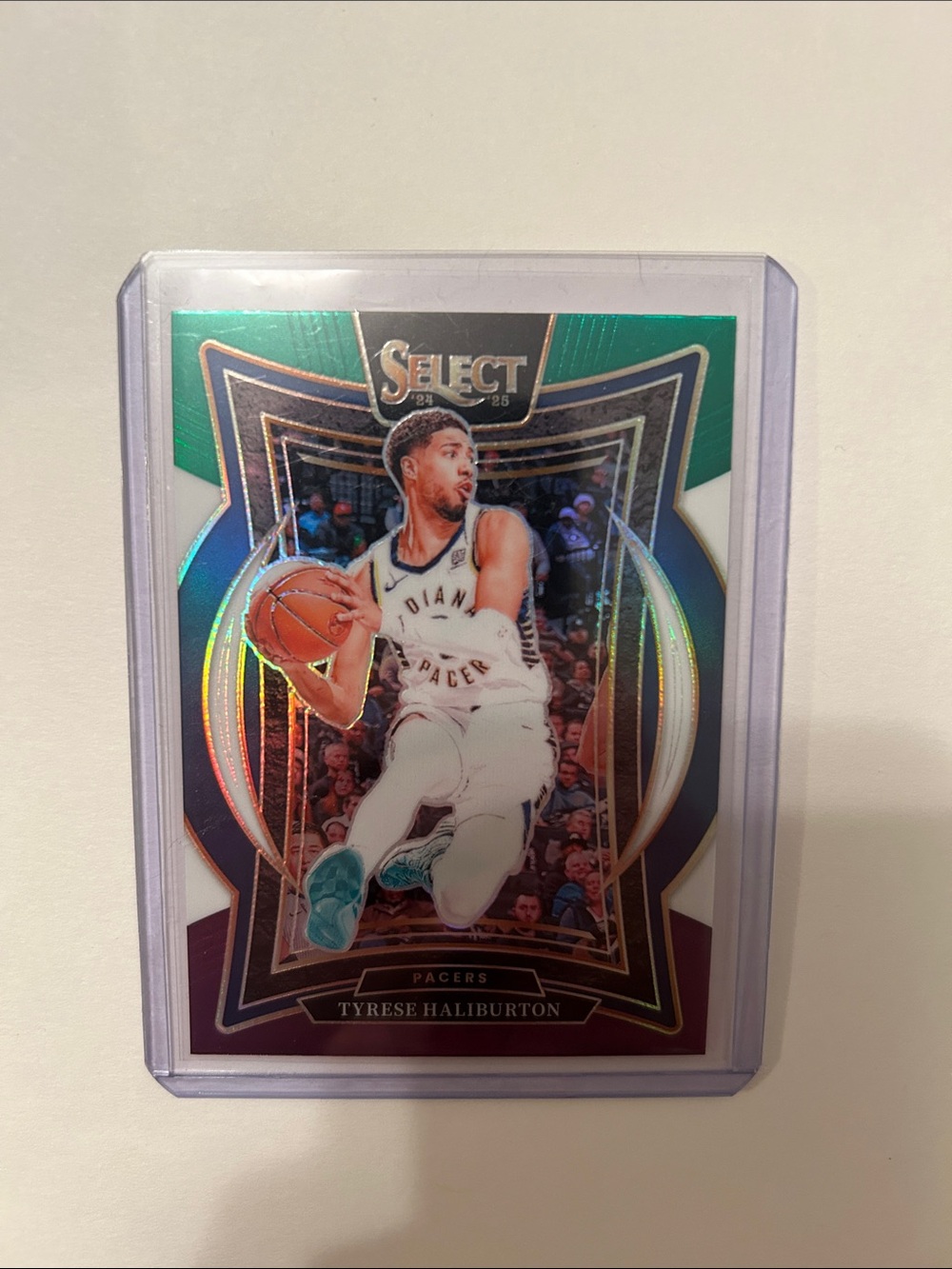 Select Tyrese Haliburton Basketball Card - green purple Accents